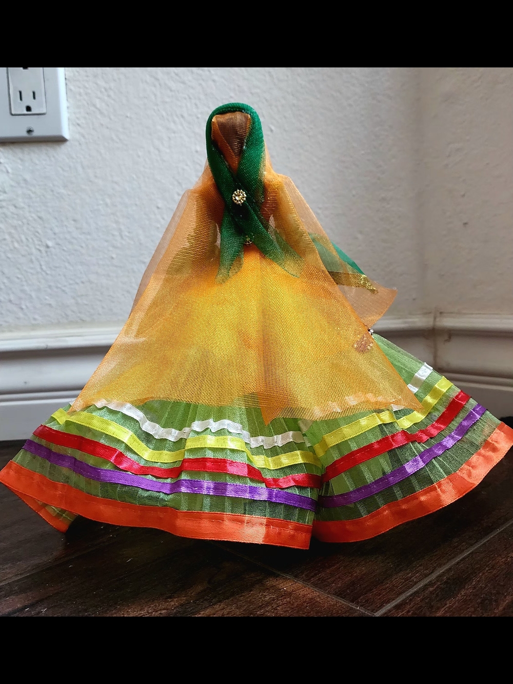 Green Multicolor Embellished Traditional Doll Dress - Picture 3 of 4